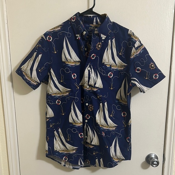 EUC Polo Ralph Lauren Nautical Sailboat Short Sleeve Button Down Shirt - Picture 1 of 4